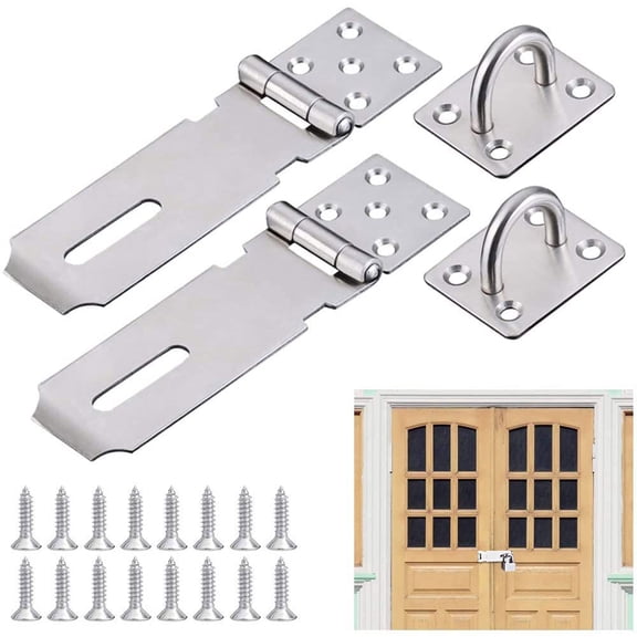 BUZIFU 2 Packs Stainless Steel Padlock Hasp, Heavy Duty Hasp and Staple Padlock Hasp Door Clasp Gate Latch Staples Security Hasp Lock with Screws for Shed Cupboard Drawer Wooden Outdoor (5 inch)