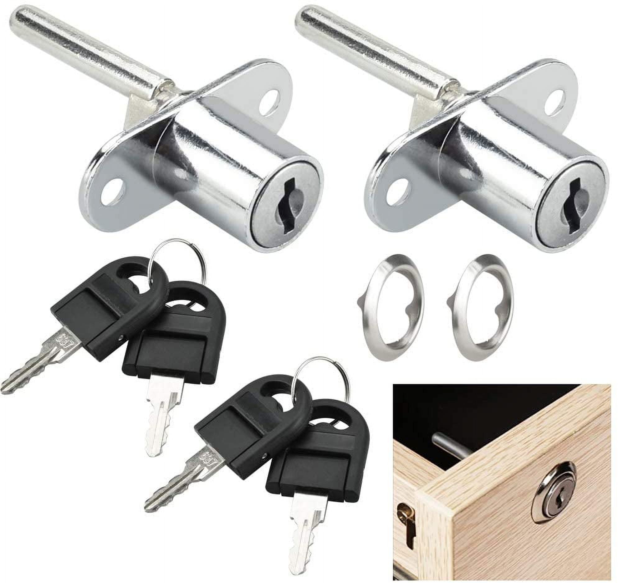 LDEXIN 3 Pack Zinc Alloy Drawer Lock Cabinet Plunger Lock with Keys for  Desk Wardrobe Showcase, 5/8 (16mm) Cylinder Diameter, Keyed Different, 1  Lock