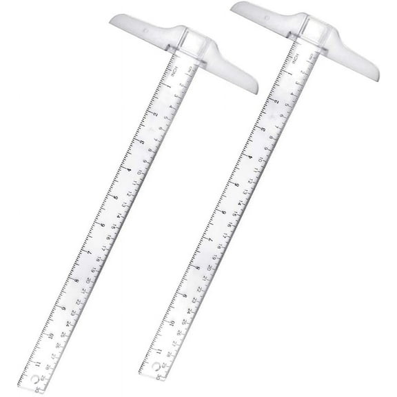 BUZIFU Plastic T-Square Ruler, 12", Transparent, 2 Pack