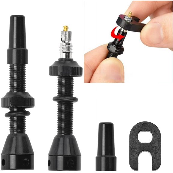 BUZIFU 2 Pcs Tubeless Presta Valve Stem 40mm Light Aluminum Alloy Tyre Valve Core and Cap Stem Kit with Valve Core Removing Tool Bike Replacement for Mountain Road Bicycle Rims Black