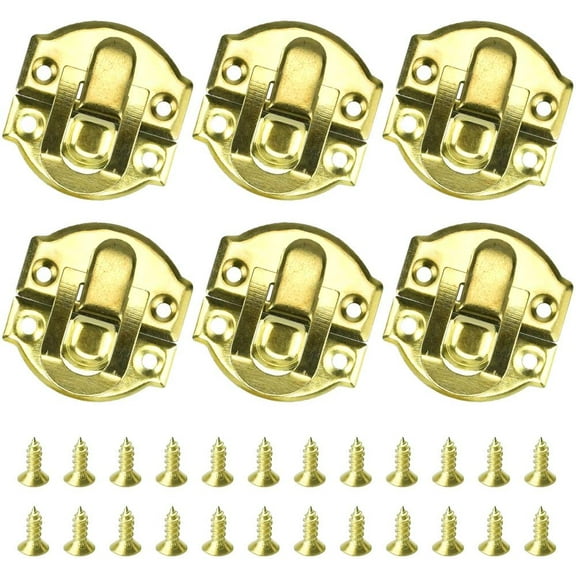 BUZIFU 20 Pcs Box Latch Set 26mm x 29mm Golden Mini Hasp Latches Toggle Catch Lock Jewelry Cases Catch Hasp Latch Buckle with 80 x Screws for Wood Box Furniture Cabinet Drawer Wardrobe Decoration