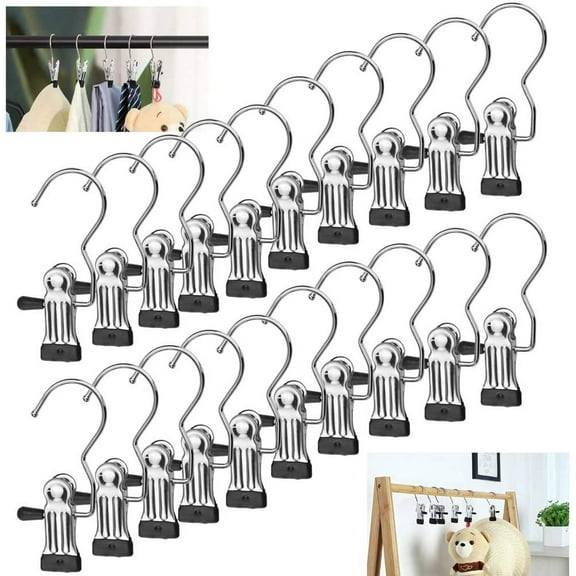 BUZIFU 20 Pcs Portable Laundry Hooks, No-slip Metal Boots Hangers,Single Coat Hangers,Hat Storage Hanger Clips, Home Travel Hangers Clips, Clip Hooks Hangers for Towels, Socks