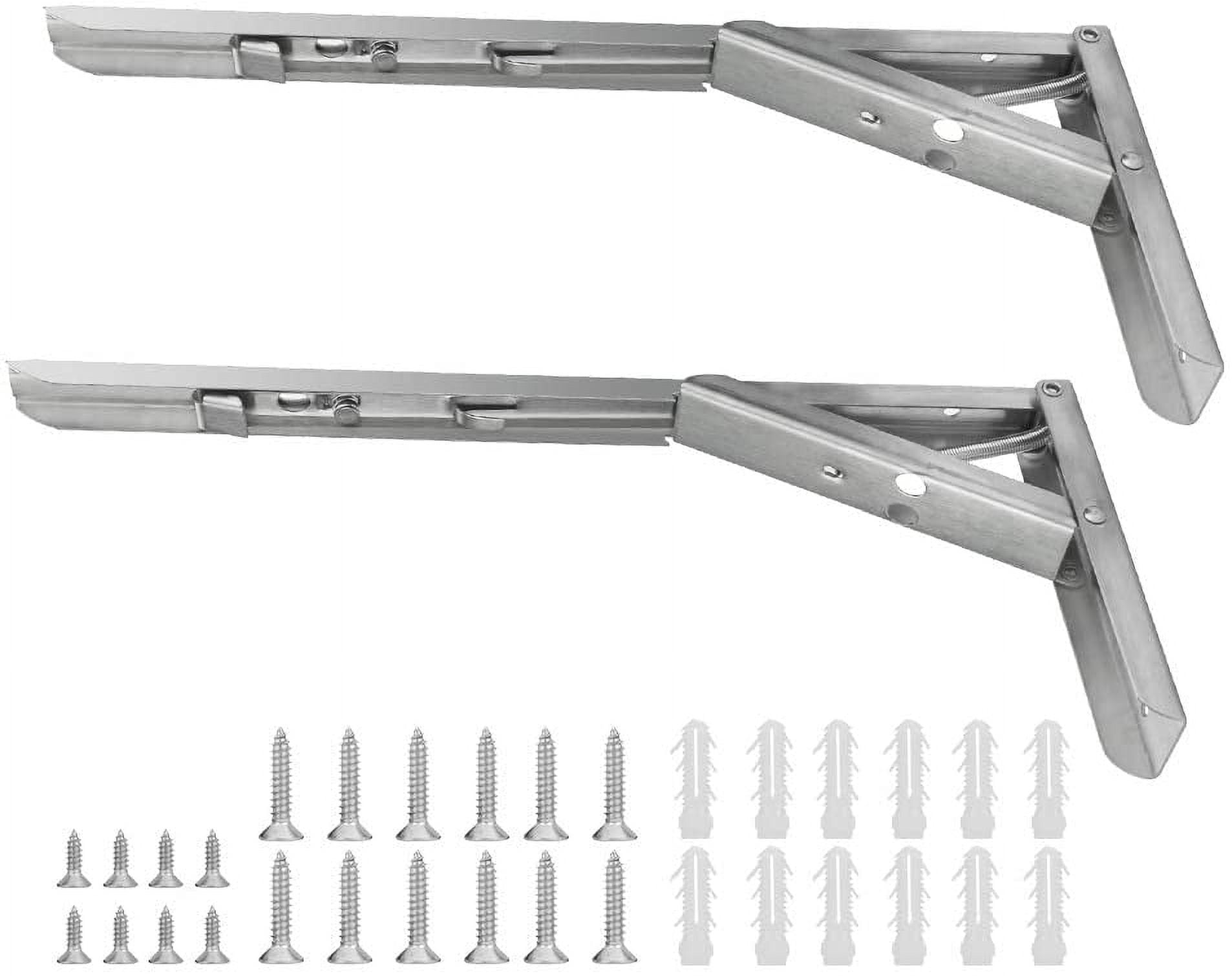 BUZIFU  2Pcs Stainless Steel Folding Shelf Bracket Triangle Folding Shelf Bracket Heavy Duty Collapsible Shelf Bracket Folding Brackets Wall Mounted DIY Triangle Brackets Shelf Support for Wall Table