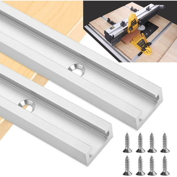 BUZIFU 2Pcs T Track 400 mm Aluminium Alloy T-Slot Track Miter Track Jig Fixture Slot T-Rail Slider Straight Edge Clamping Tool with Self-Taping Screws for Table Saw Router Table Woodworking Tool