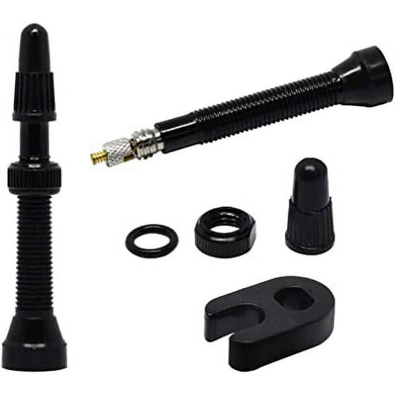 BUZIFU 2pcs Tubeless Valve Stem Presta Tubeless Valve Kit Universal Bicycle Valve Stem Core Copper with Valve Cap Dust Covers and Valve Core Remover Tool for Road MTB Bike Tubeless Tyres (40mm)