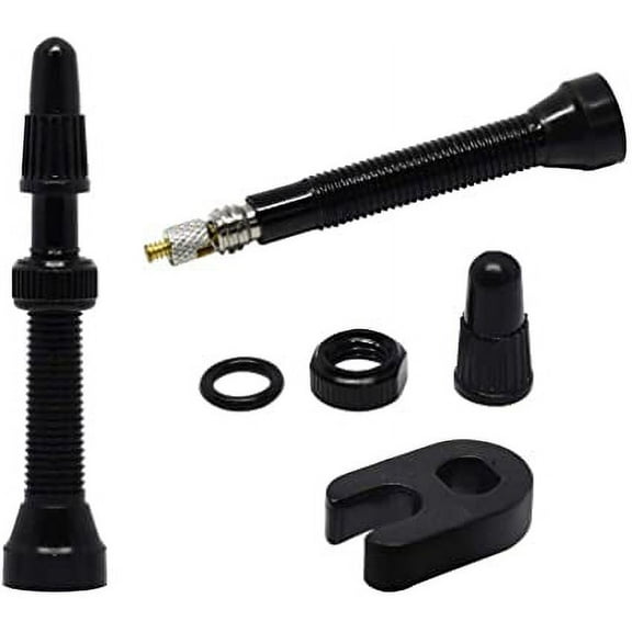 BUZIFU 2pcs Tubeless Valve Stem Presta Tubeless Valve Kit Universal Bicycle Valve Stem Core Copper with Valve Cap Dust Covers and Valve Core Remover Tool for Road MTB Bike Tubeless Tyres (40mm)