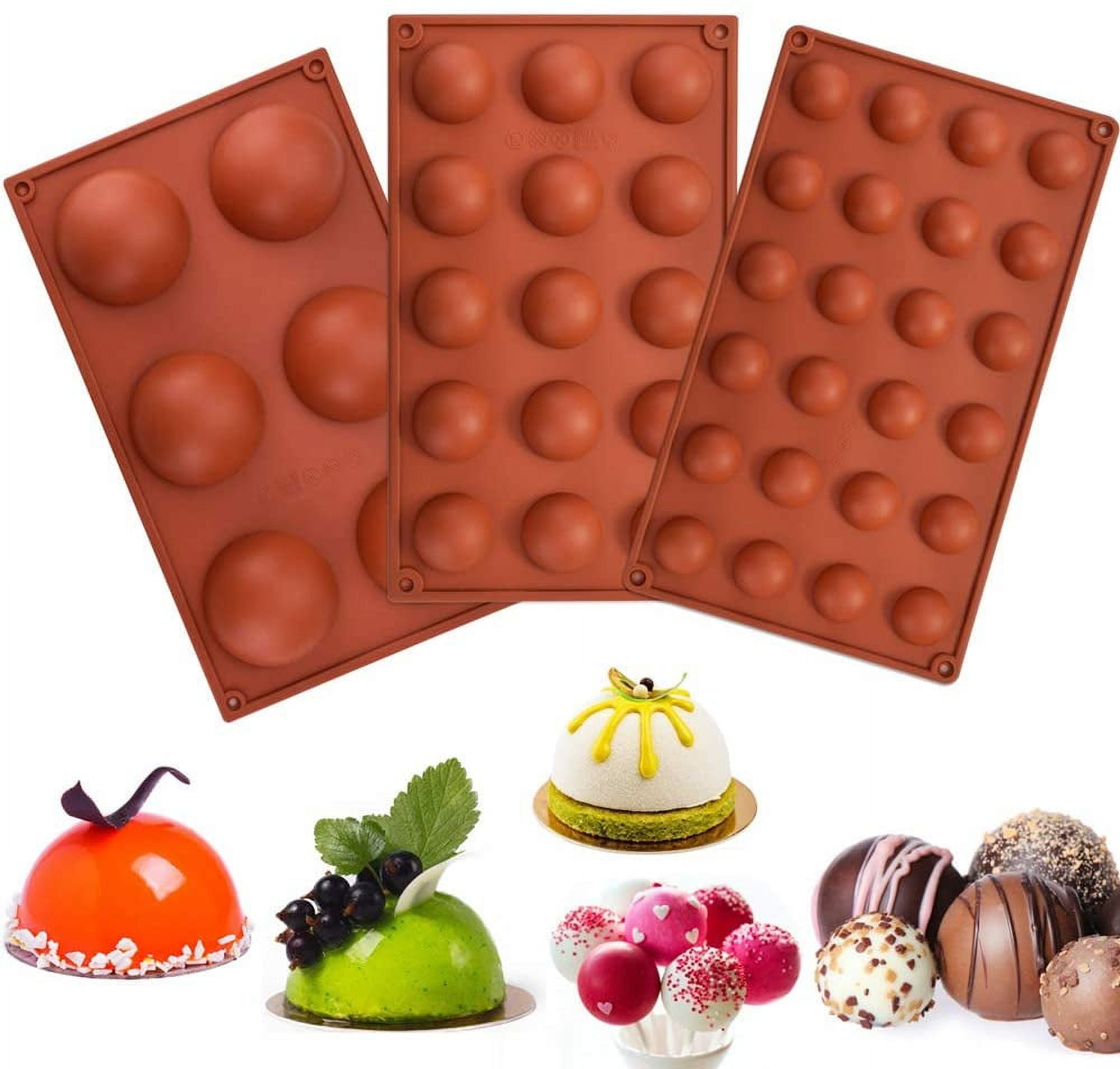 BUZIFU 3 Pcs Semi Circular Silicone Mold, 6/15/24 Holes Silicone Mold Semi Sphere Mold Flexible Baking Mold Easy to Release Silicone Mould for DIY Cake Decoration, Jelly, Pudding, Chocolate(3 Size)