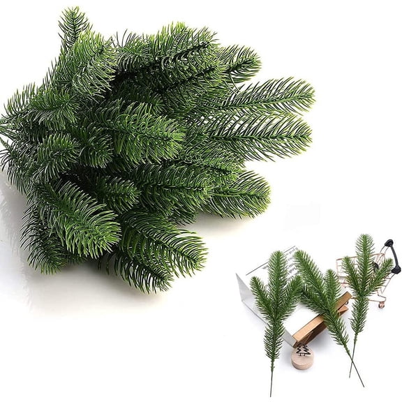 BUZIFU 30 Pcs Artificial Pine Branches, 28cm Garland Green Plants Pine Needles Christmas Artificial Fir Branches Fake Pine Tree Branches Pine Needle Garland for Christmas Home Decor DIY Craft Wreath