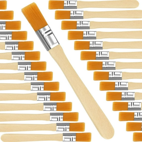 BUZIFU 30 Pcs Chip Paint Brushes Set Flat Bristle Chip Paint Brushes Small Paint Brush paint brushes with wooden handle for Wall Painting Cleaning Dusting Acrylic Paint, Stains, Varnishes