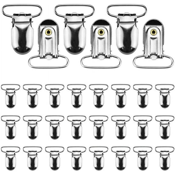 BUZIFU  30pcs Pacifier Suspender Clips Metal Suspender Snap Pacifier Strap Holder Baby Teething Dummy Clips for Making Pacifier Holders, Bib Clips, Toy Holders and DIY Crafts, Sliver (25mm)