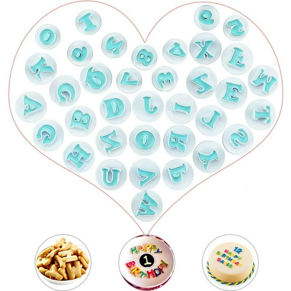 BUZIFU 36 Pcs Alphabet Cookie Cutter, Letter Alphabet Number Plunger Fondant Cake Decorating Cutter Capital Letter Cutter Icing Letter Cutters Biscuits Embosser Baking Mold for Cake Decoration