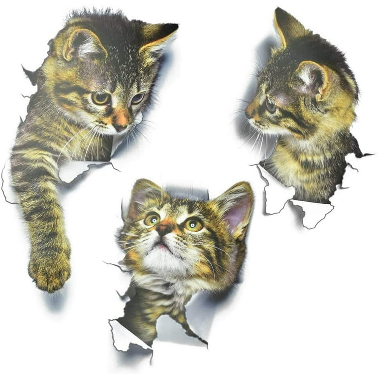 BUZIFU 3Pcs Cat Wall Decal Removable 3D Cute Cat Wall Stickers