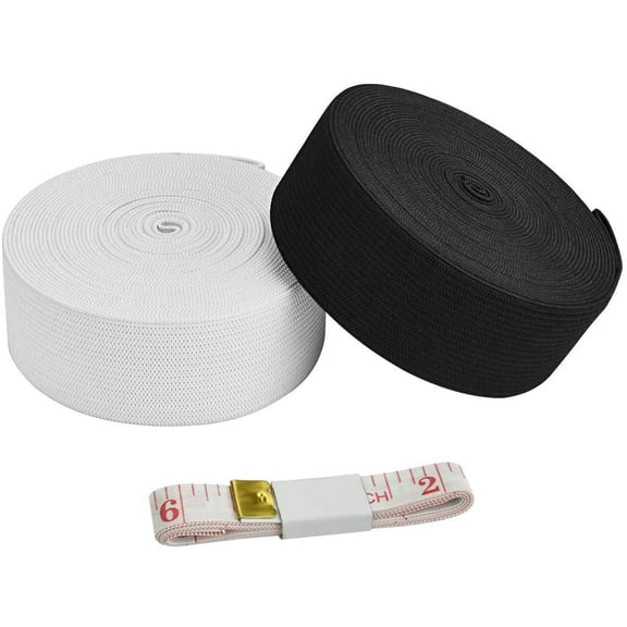 BUZIFU 3cm Wide Elastic Band Elastic Sewing Bands Waistbands Ribbon Knit Elastic Bands Flat Woven Elastic Flat Spool Elastic Cord with 1 Piece of 1.5m Measuring Tape, 5 Yards, Black and White