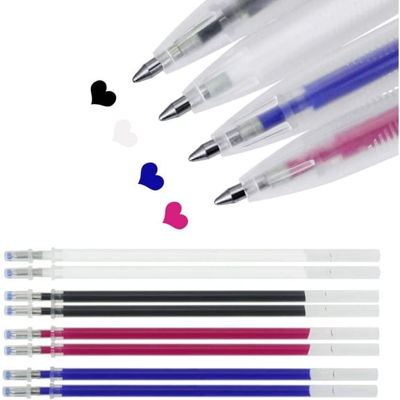 BUZIFU 4 Colors Heat Pens Heat Erasable Pens Fabric Marking Pens Auto-Vanishing Pen Sewing Pens with 8 Pieces Replaceable Pen Refills for Sewing, Quilting and Dressmaking,4 Pens Set