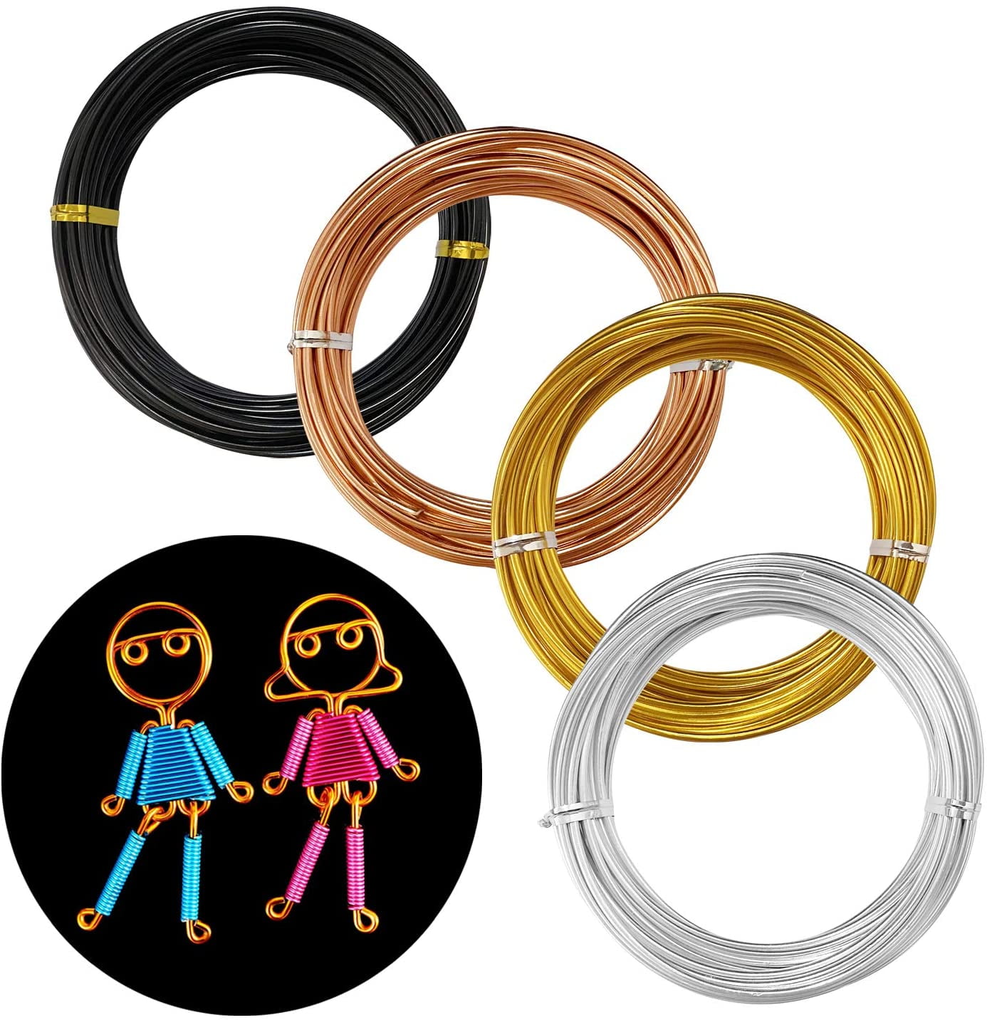 BUZIFU 4 PCS  12 Gauge(2mm) Aluminum Jewelry Craft Wire,131 Feet Colored Wire for Jewelry Ornaments and DIY Craft,4 Colors