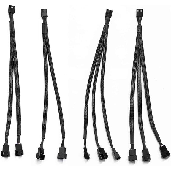 BUZIFU 4 Pack 4 Pin PWM Fan Splitter Cable, 2 Pieces 1 to 2 Converter + 2 Pieces 1 to 3 Converter for Computer PC Fan Power Cable
