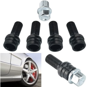BUZIFU 4 Pcs Locking Wheel Nuts, M14*1.5MM Steel Wheel Bolt Locking Security Wheel Bolts Nuts Set Car Long Locking Nuts Wheel Lug Bolt Lock Set M14 Black Steel Wheel Bolt with Removal Key