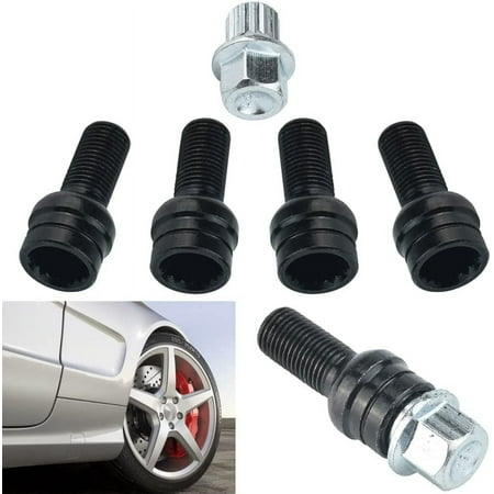BUZIFU 4 Pcs Locking Wheel Nuts, M14*1.5MM Steel Wheel Bolt Locking Security Wheel Bolts Nuts Set Car Long Locking Nuts Wheel Lug Bolt Lock Set M14 Black Steel Wheel Bolt with Removal Key