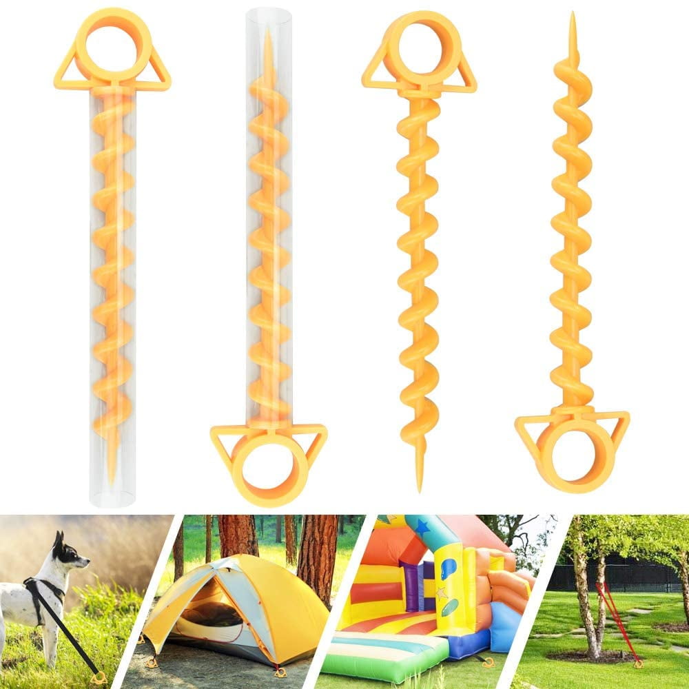 BUZIFU 4 Pcs Tent Pegs Beach Stakes for Canopy Screw Ground Anchor Nail