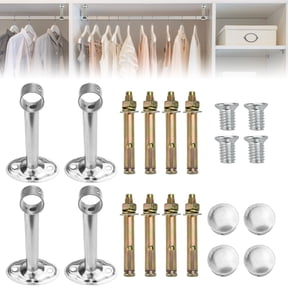 BUZIFU 4 pcs Stainless Steel Closet Pole Sockets Heavy Duty Closet Rod End Supports Flange Rod Holder with Screws for Ceiling Wardrobe Bracket Shower Curtain Rod Flange Socket Kit (26mm)
