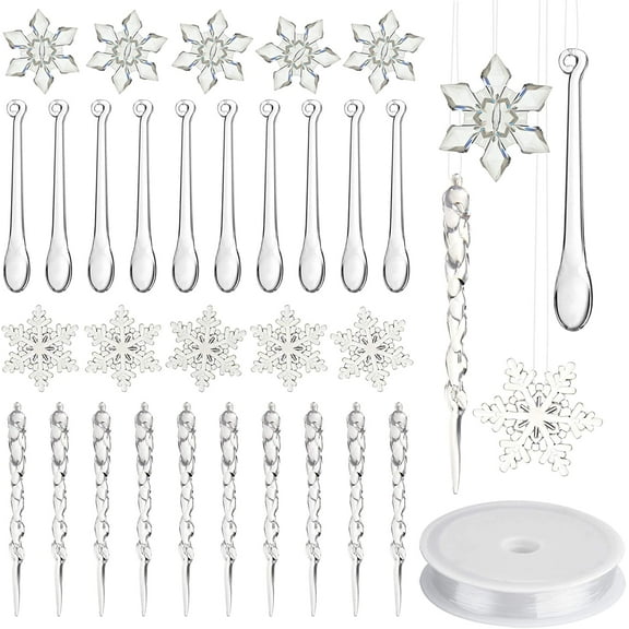 BUZIFU 40 Pcs Christmas Decoration Hanging Icicles Acrylic Icicles Snowflake Christmas Icicle Ornaments Set for Christmas Tree Party Decorations