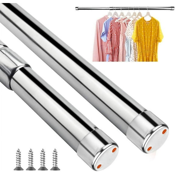 BUZIFU 47-80cm Extendable Wardrobe Pole, Stainless Steel Closet Rod Shower Curtain Rail Adjustable Closet Rod Telescopic Rail Rust Proof Shower Window Curtain Hanger for Wardrobe, Shower, Balcony