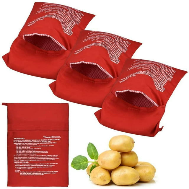 BUZIFU 4Pcs Microwave Cooker Bag Red Microwave Potato Cooking Bag Baked