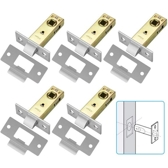 BUZIFU 5 Pcs Door Tubular Latch Chrome Mortice Latch Lubricant Rebate Latch with Polished Plate & Screws for Internal Door, 45 mm Tubular Latch Compatible with Various Door Lock Handles