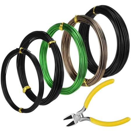 BUZIFU 5 Roll Gardening Bonsai Wires Bonsai Wire Set Anodized Aluminum Bonsai Training Wire 1/1.5/2.0 mm Tree Training Wires with Bonsai Wire Cutter for Plant Tree Support, Craft