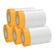 BUZIFU 5 Rolls Dust Sheets Roll Plastic Masking Film Rolls Pre-Taped Dust Sheets Adhesive Dust Sheet Roll Dust-Proof & Waterproof Shields for Painting, Decorating, Furniture Covering 55cm*20m