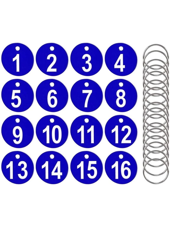 50 Pcs Number Keyring, Plastic Number Tags, Round Key Number Tags Number Key Chain Engraved Number Discs Table Tags Key Tags with Rings for Hotel Supermarket Lockers Dormitory Keys (Blue)
