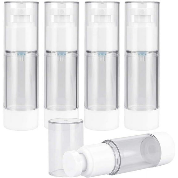 BUZIFU 5pcs Airless Pump Bottle Empty Cosmetic Bottles Refillable Cosmetic Container Travel Pump Dispenser Clear Vacuum Press Pump Spray Bottles for Foundation, Makeup Lotion, Essential Oils (30ml)