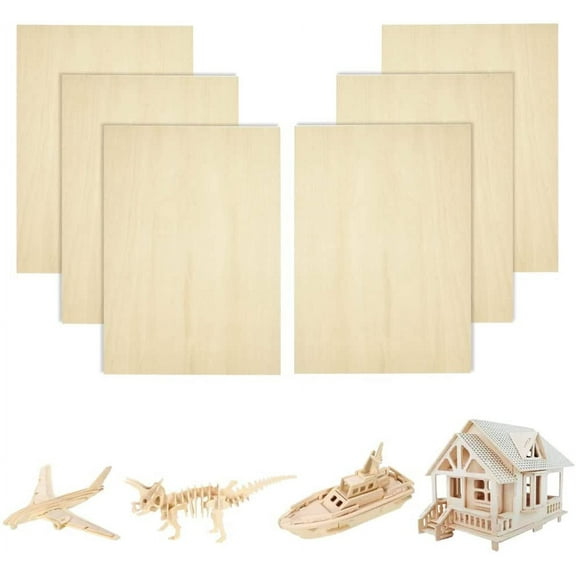 BUZIFU 6 Pcs Balsa Wood Sheets, 300*200*2mm Plywood Sheets Unfinished Thin Basswood Sheets Hobby Wood Plywood Board for Woodcraft Model, Crafts, Pyrography, Painting, Stenciling, Home Decor