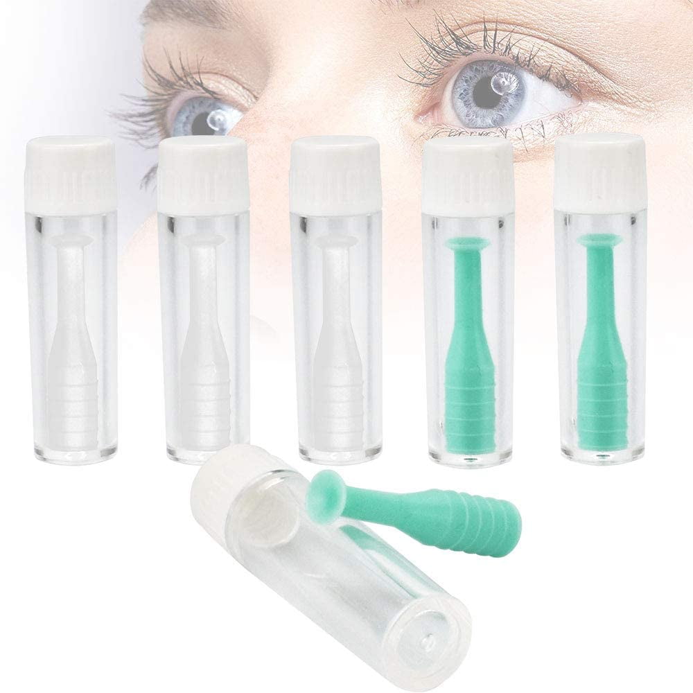 BUZIFU 6 Pcs Contact Lens Remover Silicone Contact Lens Suction Holder RGP Plunger Holder Hard Contact Lens Insertion Removal Tool with Storage Case for Home Travel (2 Color)