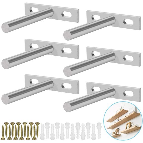BUZIFU 6 Pcs Floating Shelf Brackets 3 Inch Blind Shelf Supports Heavy Duty Floating Shelves Brackets Concealed T Brackets Hidden Brackets for Wall Mounted Decoration Cabinet Furniture Shelf Support