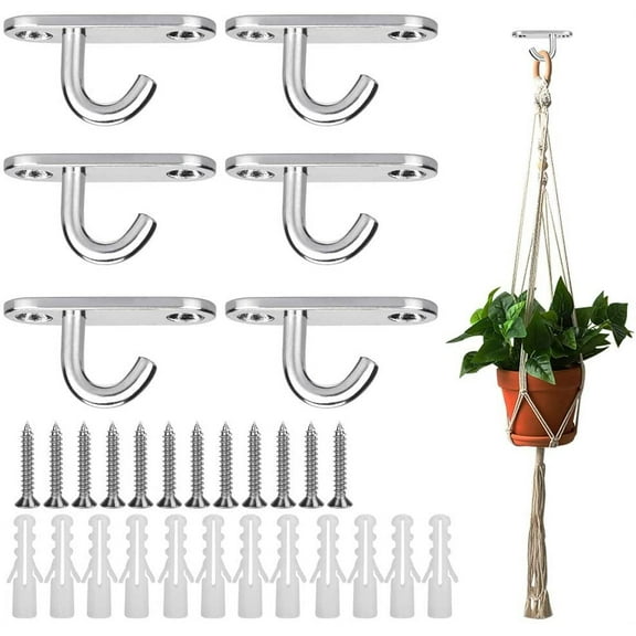 BUZIFU 6pcs Ceiling Hooks 304 Stainless Steel Pad Eye Plate Anchor Heavy Duty Ceiling Light Hook M5 Wall Mount Ceiling Plant Hangers Chandelier Swag Hook with Screws for Lamp Plant Basket Ceiling Fan