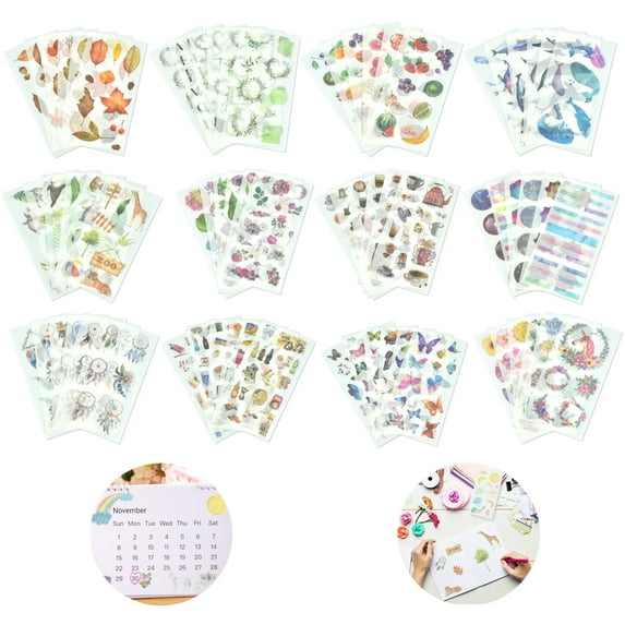 BUZIFU 72 PCS Scrapbooking Stickers for Children Kids, Different Creative Stickers Labels Adhesive Washi Paper Planner Stickers Decoration for Diary Album Journal DIY Arts Crafts,12 Themes Assorted