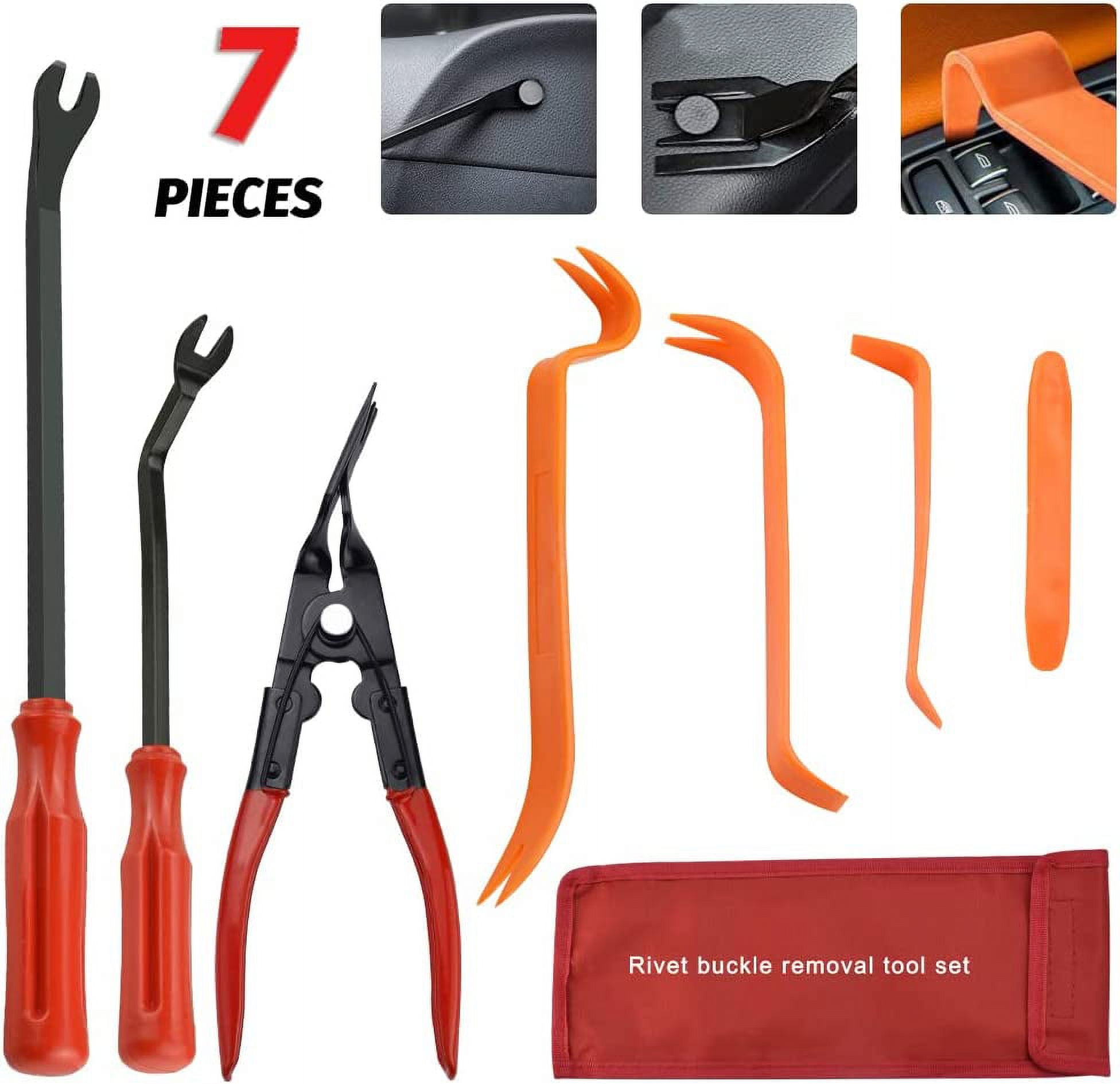 BUZIFU 7Pcs Auto Trim Removal Tool Clip Pliers Set Fastener Remover Plastic Pry Tool Auto Panel Trim Car Trim Tool Auto Interior Trim Disassemble Tools with Storage Bag for Car Door Panel Dashboard