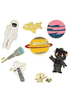 7Pcs Cute Enamel Lapel Pin Set Space Jewellery Badge Pin Cartoon Space Brooch Planet Rocket Spaceman Telescope Robot Brooch for Clothes Bag Jacket Backpack Decoration, Christmas New Year Gift