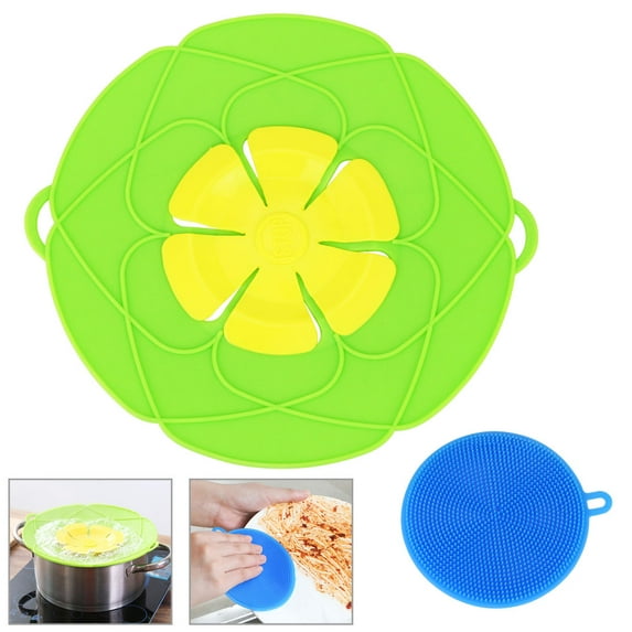 BUZIFU Boil Over Safe Guard without BPA Spill Stopper with Sponges Universal Lid Pot Lid for All Pots and Pans 16-26 cm (Green)