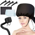 thumbnail image 1 of BUZIFU Bonnet Hair Dryer Attachment Black Hair Drying Cap Hand Free Adjustable Bonnet Hood Dryer Attachment with Light Blue Hair Towel and 4 Black Hair Clips for Hair Treatments Deep Condition, 1 of 6
