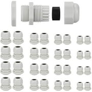 BUZIFU Cable Glands,M12/M16/M20/M25 Junction Box Glands,32Pcs Waterproof IP68 Cable Connectors Nylon Cable Glands Joints,White Cable Connector for Home/Garden/Outdoor Lighting Cable