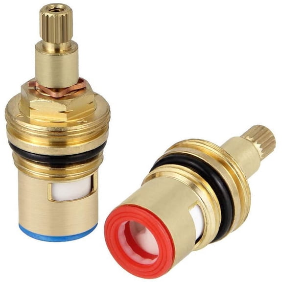 BUZIFU Ceramic Stem 20 Teeth Ceramic Disc Cartridge G1/2" Replacement Brass Faucet Valve for Bathroom Kitchen (2 Packs, Cold & Hot)