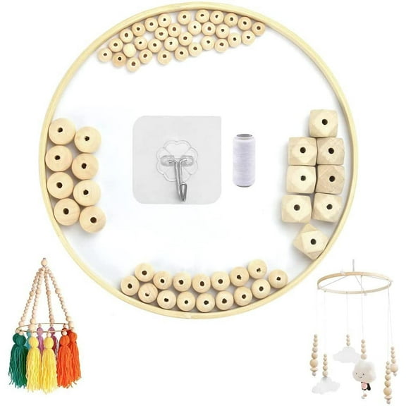 BUZIFU DIY Wooden Mobile Frame Hanging Mobile Kit Baby Crib Mobile Wind Chime Bed Bell Natural Craft Wooden Crib Toys Mobile Hanger Baby Mobile Kit for Kids Nursery Decor Gift Room Bed Decoration