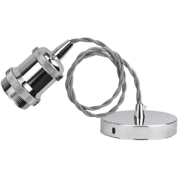 BUZIFU E27 Lamp Holder for Ceiling Pendant Light, Vintage Ceiling Pendant Light Fitting Kit Ceiling Rose Light Pendant Fitting Suspended Pendant Light Fitting Braided Flex Lamp Holder-Silver