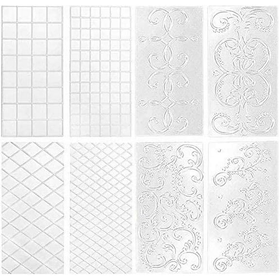 BUZIFU Fondant Impression Mat 8 Piece Embossed Icing Moulds Kits,8 Pattern Impression Icing Clear Plastic Cake Imprint Embossing Mat for Cake Edging,Cupcakes,Biscuits Decoration 32*16cm