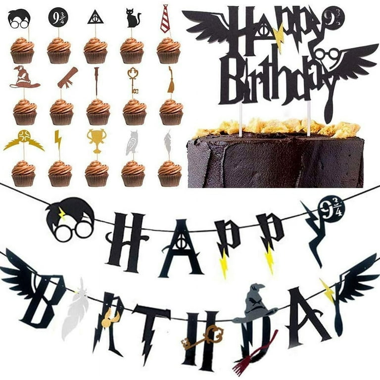 BUZIFU Happy Birthday Banner Cake Decorations and Cupcake Topper Harry  Potter Magic Party Garland Wizard Birthday Party Decorations Halloween  Party