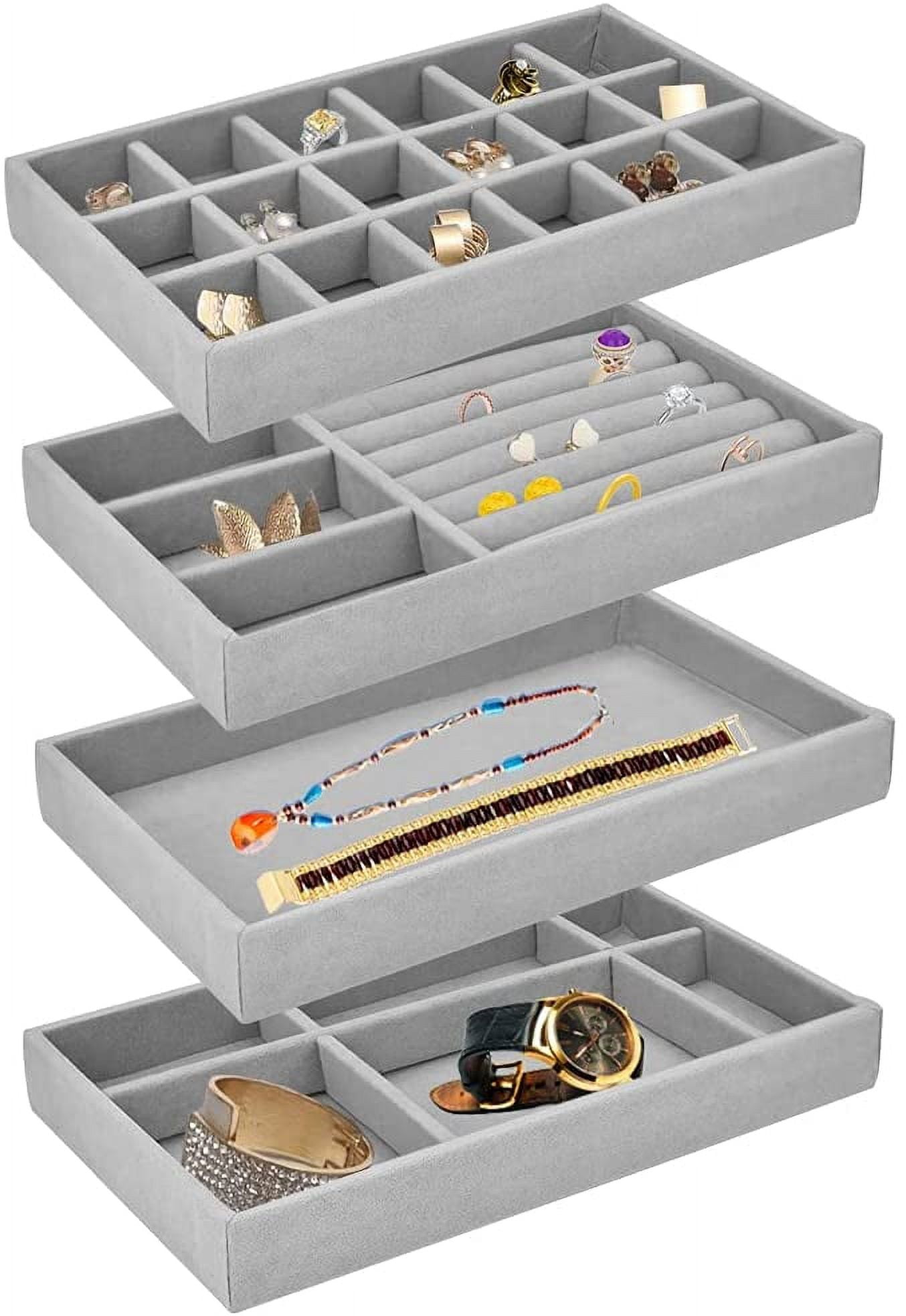 BUZIFU Jewellery Organiser Tray Stackable Velvet Jewelry Trays