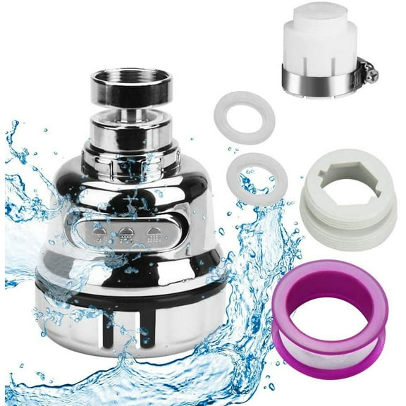 BUZIFU Kitchen Tap Spray Head, 360 Rotatable Spray Head Adapter Movable Kitchen Faucet Head Water Saving Faucet Sprayer Head Faucet Sprayer Attachment with 3 Modes for Kitchen Bathroom (Short)