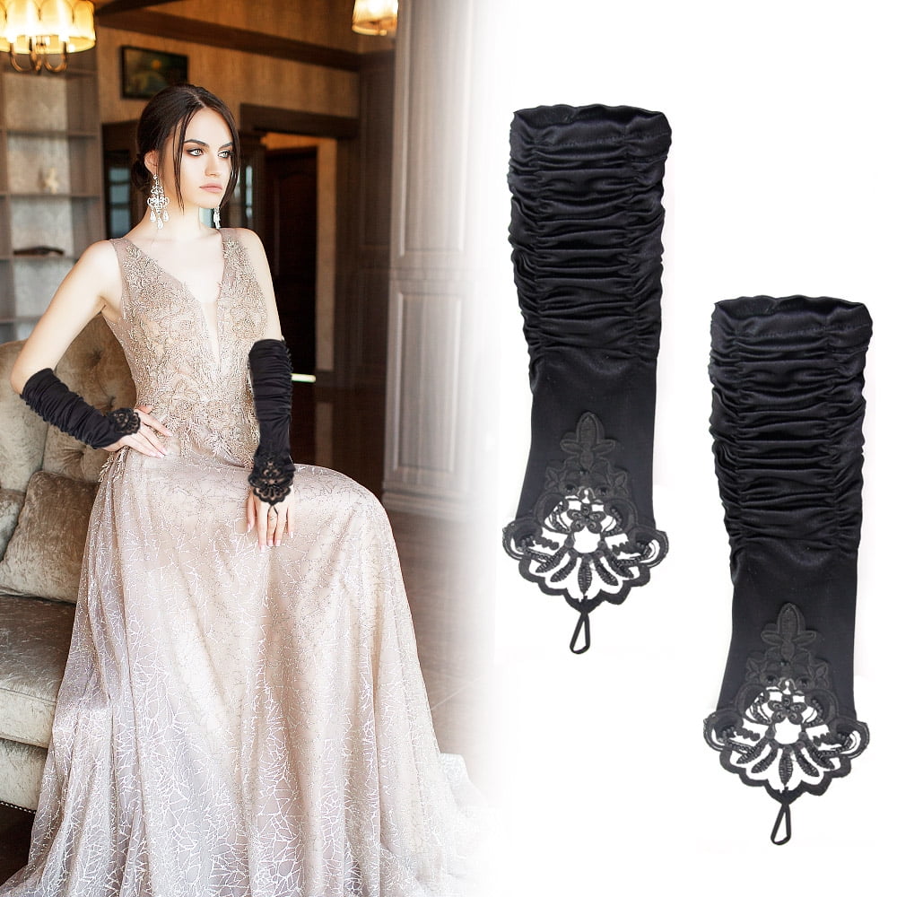 4x Ladies Long Finger Gloves Elbow Stretch Satin Wedding Opera Party Fancy  Dress | eBay
